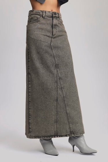 BRENDA HW LONG SKIRT - GREY BROWN WASHED