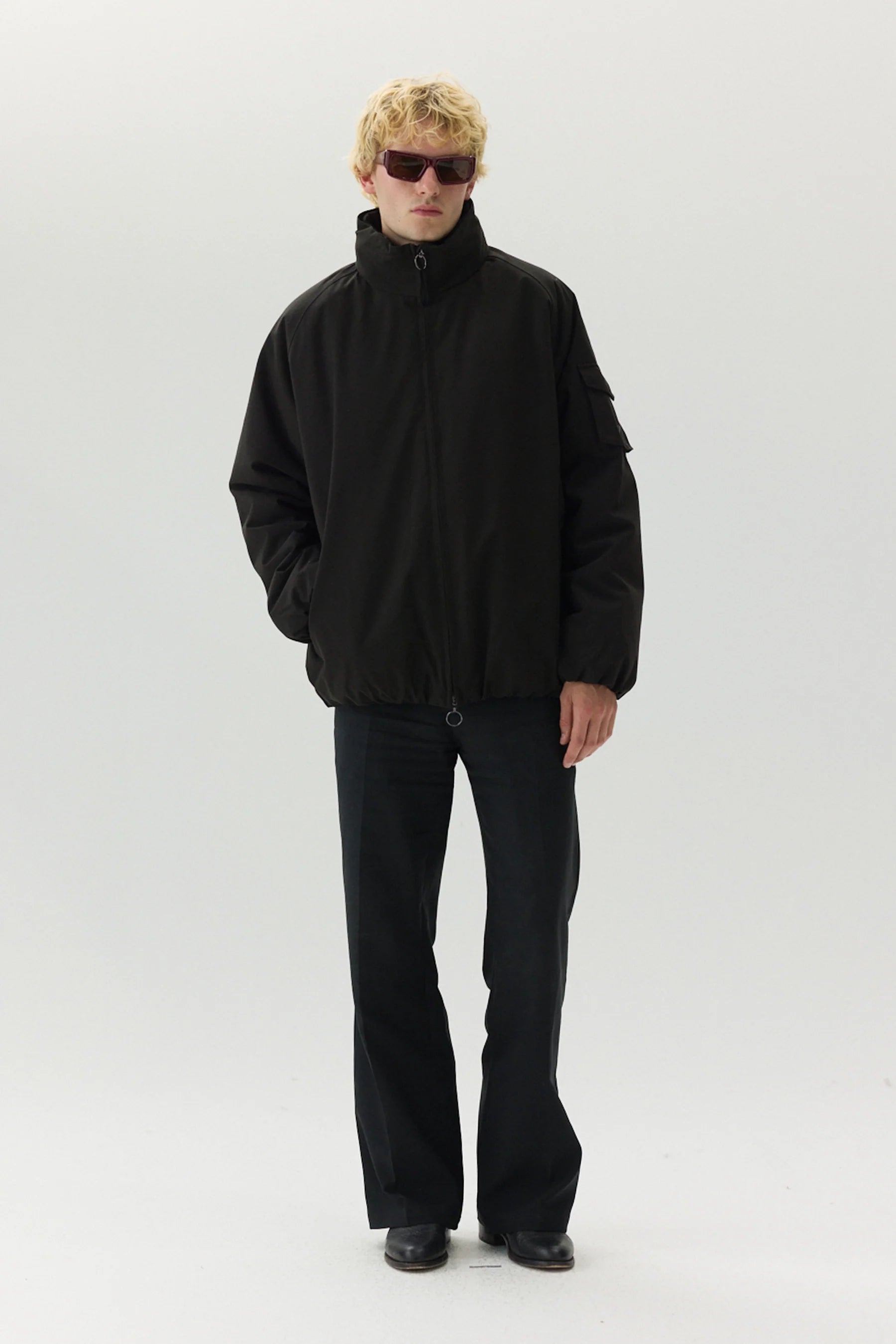 SHORT TRACKER POLY RAYON JACKET - BLACK